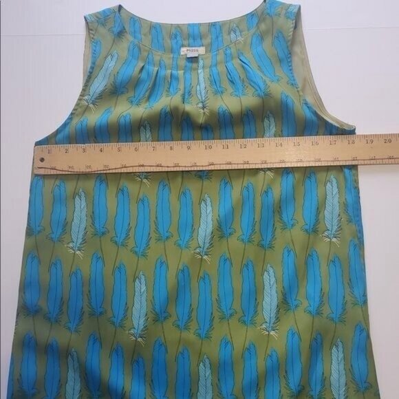 Fossil Sleeveless Dress Size Small Chiffon Blue Feather Beach Tropical Vacation - Picture 2 of 13